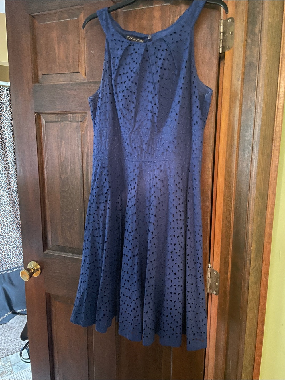 Covington Sleeveless Navy Blue Eyelet  Midi Dress